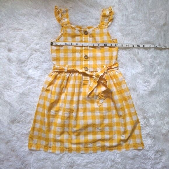 Carters Girls Size 7/7A Gingham Cotton Sundress Yellow White Plaid Button Ruffle - Picture 7 of 8